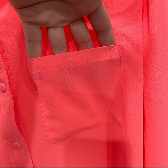 Kut from the Kloth Hot Pink Sheer Button Down Long Sleeve - Picture 3 of 10